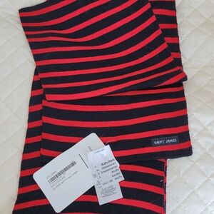 Saint James Red and Navy Wool Striped Scarf- New
